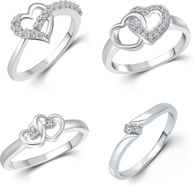 VIGHNAHARTA VFJ1076-1050-1047-1035FRR- Regular Fit mix Size Alloy Crystal, Cubic Zirconia Rhodium Plated Ring Set