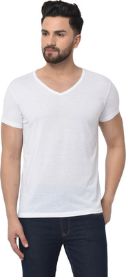 Adorbs Solid Men V Neck White T-Shirt