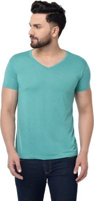 Tivy Solid Men V Neck Light Green T-Shirt