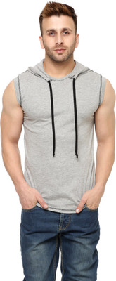 Fascista Solid Men Hooded Neck Grey T-Shirt