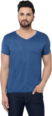 Adorbs Solid Men V Neck Dark Blue T-Shirt