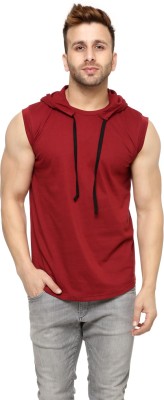 Fascista Solid Men Hooded Neck Maroon T-Shirt