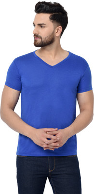 Jangoboy Solid Men V Neck Blue T-Shirt
