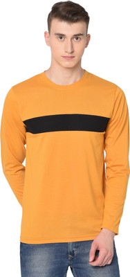 GLITO Self Design Men Round Neck Yellow T-Shirt