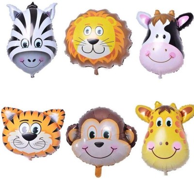 Party Propz Printed Big Size (XL)6 pcs Animal Foil Balloons, Jungle Theme ( Lion, Tiger, Giraffe, Zebra, Monkey, Cow) (Big) Balloon(Multicolor, Pack of 6)