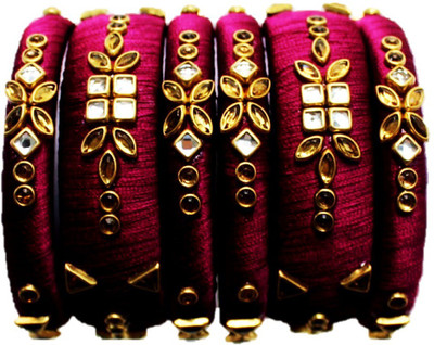 Aafreen-A genuine range Stone, Acrylic, Plastic, Brass, Silk Dori Zircon Bangle Set(Pack of 6)