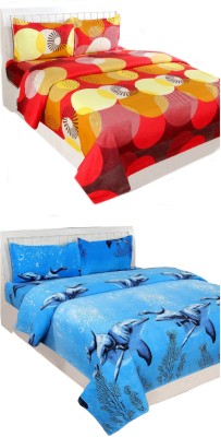 Shaurya 150 TC Cotton Double Printed Flat Bedsheet(Pack of 2, Multicolor)