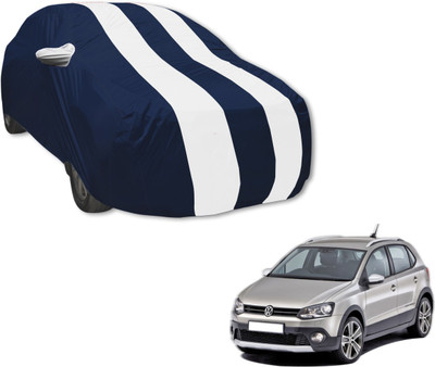 MOCKHE Car Cover For Volkswagen Polo Cross (With Mirror Pockets)(Blue, White)