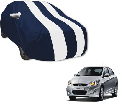 MOCKHE Car Cover For Hyundai Fluidic Verna (With Mirror Pockets)(Blue, White)