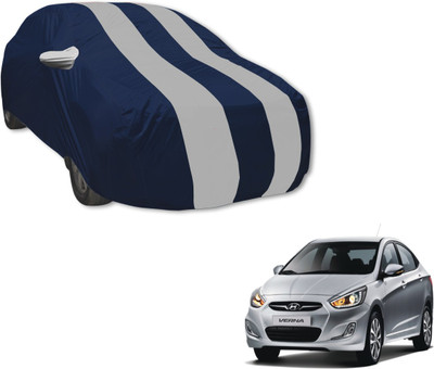 MOCKHE Car Cover For Hyundai Fluidic Verna (With Mirror Pockets)(Blue, Silver)