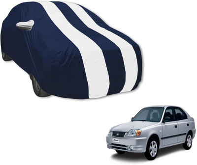 MOCKHE Car Cover For Hyundai Accent (With Mirror Pockets)(Blue, White)