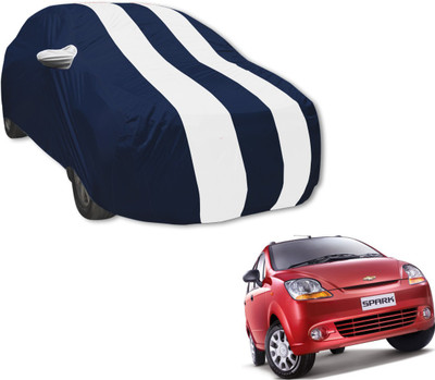 Auto Hub Car Cover For Chevrolet Spark (With Mirror Pockets)(Blue, White)