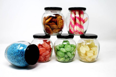 VINAR Glass Grocery Container  - 400 ml(Pack of 6, Clear)