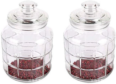 Windsales Glass Grocery Container  - 2000 ml(Pack of 2, Clear)