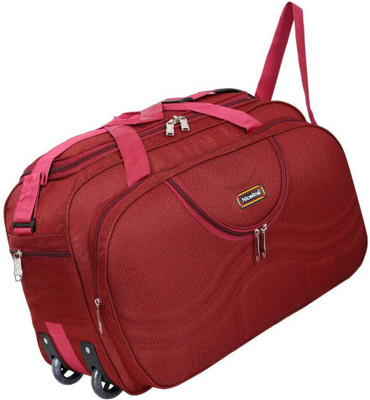 Nice Line Stylish 40 Liters Red Travel Duffel Bag With Roller Wheels For Men And Women Duffel With Wheels (Strolley)