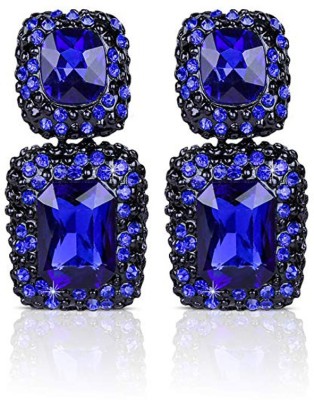 YELLOW CHIMES Designer Collection A5 Grade Crystal Fancy Party Wear Stylish Square Crystal Drop Earrings for Women and Girls (Dark Blue) Crystal Metal Drops & Danglers