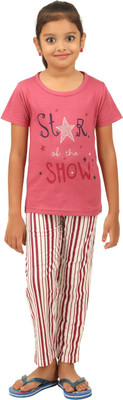 Sevnix Kids Nightwear Girls Printed Cotton(Pink Pack of 1)