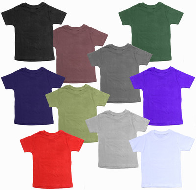 Just Live Fashion Boys & Girls Embroidered Cotton Blend Regular T Shirt(Multicolor, Pack of 10)