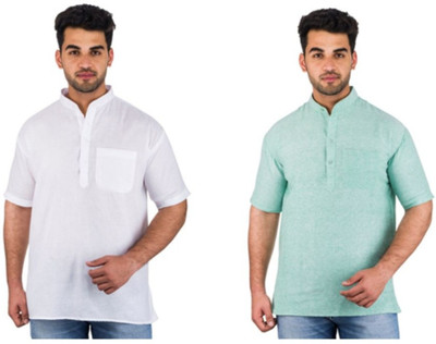 DESHBANDHU KHADI Men Solid Straight Kurta(Green)