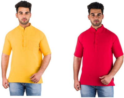 DESHBANDHU KHADI Men Solid Straight Kurta(Red)