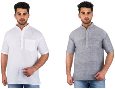 DESHBANDHU KHADI Men Solid Straight Kurta(Grey)