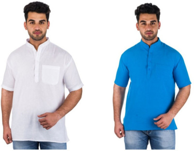 DESHBANDHU KHADI Men Solid Straight Kurta(Blue)