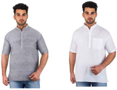 DESHBANDHU KHADI Men Solid Straight Kurta(White)