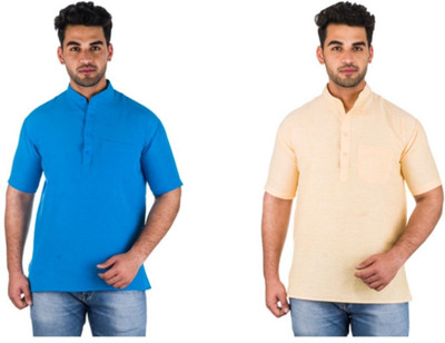 DESHBANDHU KHADI Men Solid Straight Kurta(Beige)