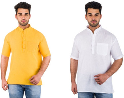 DESHBANDHU KHADI Men Solid Straight Kurta(White)
