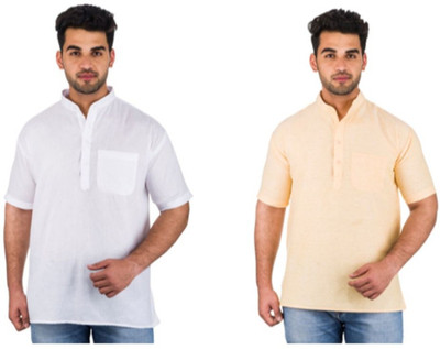 DESHBANDHU KHADI Men Solid Straight Kurta(Beige)