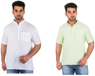 DESHBANDHU KHADI Men Solid Straight Kurta(Light Green)