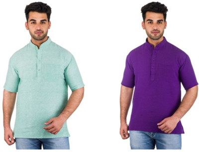 DESHBANDHU KHADI Men Solid Straight Kurta(Purple)