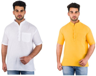 DESHBANDHU KHADI Men Solid Straight Kurta(Yellow)