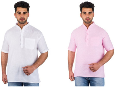 DESHBANDHU KHADI Men Solid Straight Kurta(Pink)
