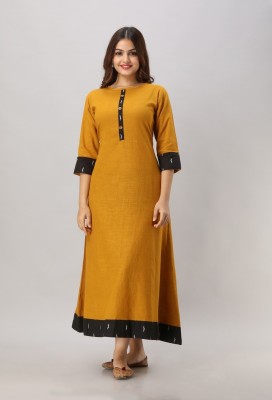 CUEGAL Women Solid A-line Kurta(Yellow)