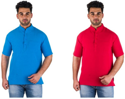 DESHBANDHU KHADI Men Solid Straight Kurta(Red)
