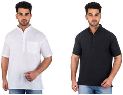 DESHBANDHU KHADI Men Solid Straight Kurta(Black)