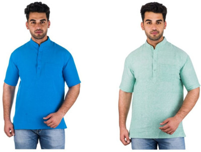 DESHBANDHU KHADI Men Solid Straight Kurta(Green)