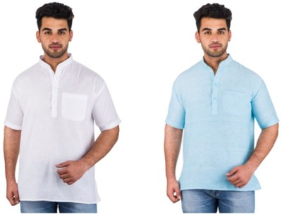 DESHBANDHU KHADI Men Solid Straight Kurta(Light Blue)