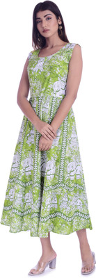 Shinaya Women Fit and Flare Green Midi/Calf Length Dress