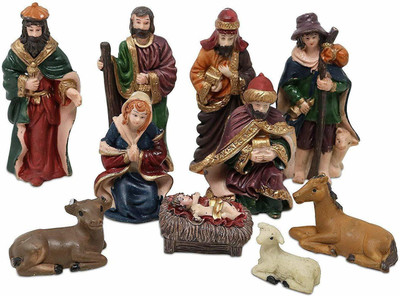 SK Craft 10 Piece Polyresin Christmas Crib Nativity Set Baby Jesus for Decoration (3.45 Inches/Medium) Separate Pieces 10 cm Pack of 10