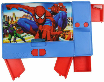 Mistazzo Spiderman Jumbo Size Multi-Functional Pencil Box With Integrated Sharpener Spiderman Art Plastic Pencil Box(Set of 1, Blue)