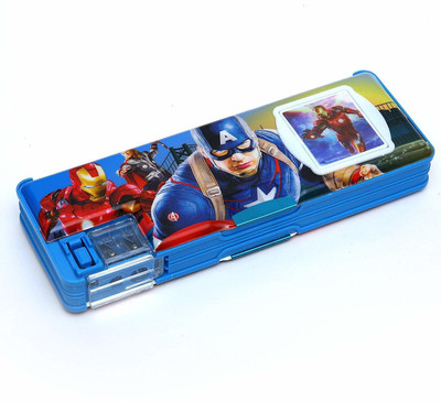 dishvy CAPTAIN AMERICA Multipurpose Pencil Box with Calculator & Dual sharpner - Spiderman Art Plastic Pencil Box(Set of 1, Blue)
