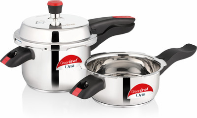Greenchef ORRA COMBO 3 L, 2 L Induction Bottom Pressure Cooker & Pressure Pan (Stainless Steel)