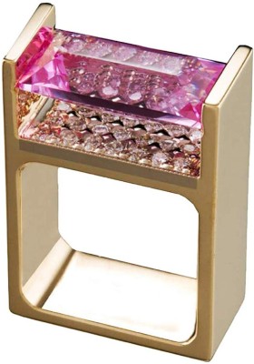 Deevam Pink Rose Sapphire Swarovski Crystal Cubic Zircon Gold Plated Ring for Women & Girls Metal Swarovski Crystal Gold Plated Ring