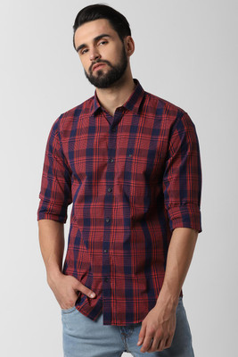 Peter England Men Checkered Casual Red Shirt