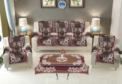 DECOR VATIKA Cotton Floral 3+1+1 Seater Sofa Cover(Maroon Pack of 18)