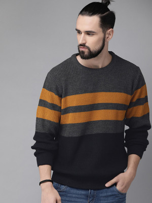 Roadster Striped Round Neck Casual Men Multicolor Sweater