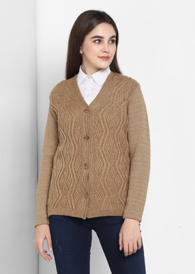 Pivl Woven V Neck Casual Women Brown Sweater