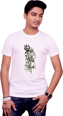 NITYANAND CREATIONS Printed Men Round Neck White T-Shirt